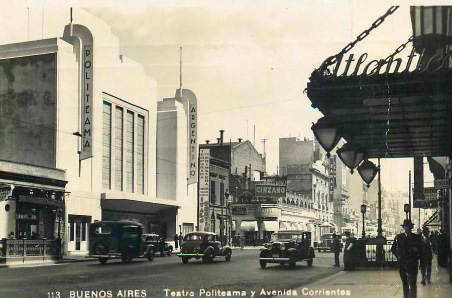 Cartão Postal antigo do Teatro Politeama e Avenida Corrientes